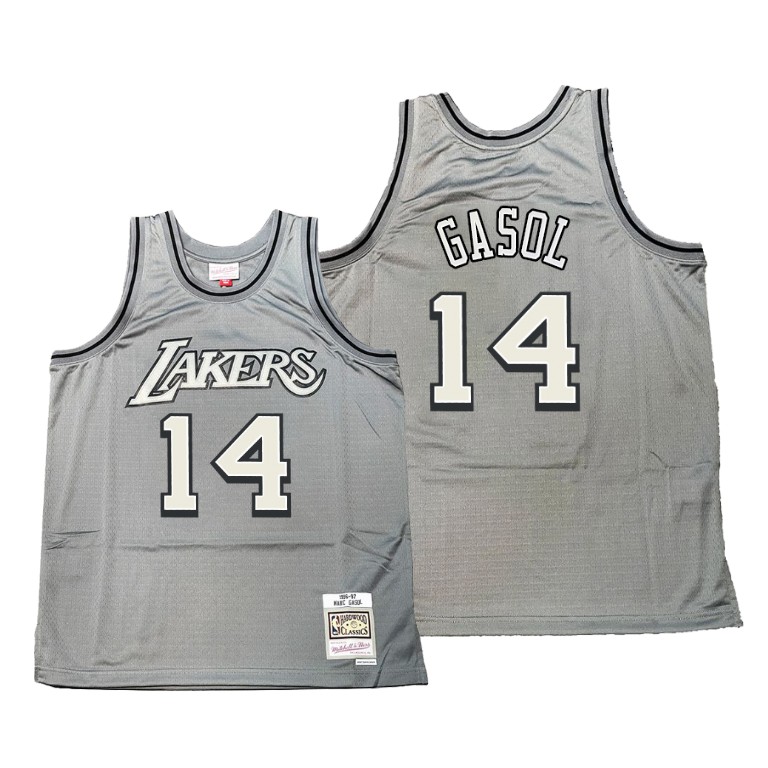 Men's Los Angeles Lakers Marc Gasol #14 NBA Metal Works Hardwood Classics Gray Basketball Jersey VOX7783RR